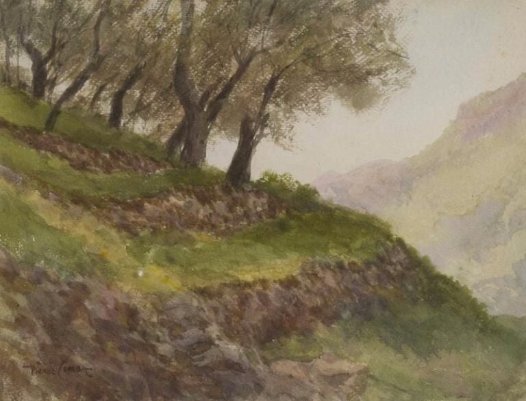 Pierre COMBA Campagne Aquarelle sur papier Signée en bas à gauche 23 x 30 cm