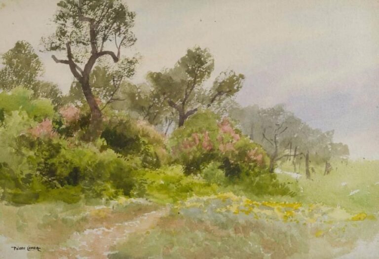 Pierre COMBA Paysage de campagne Aquarelle sur papier Signée en bas à gauche 30 x 44 cm
