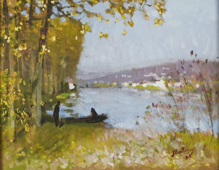 PIERRE EUGÈNE MONTEZIN - (1874-1946) - « Personnages au bord de l'eau » - Gouac…