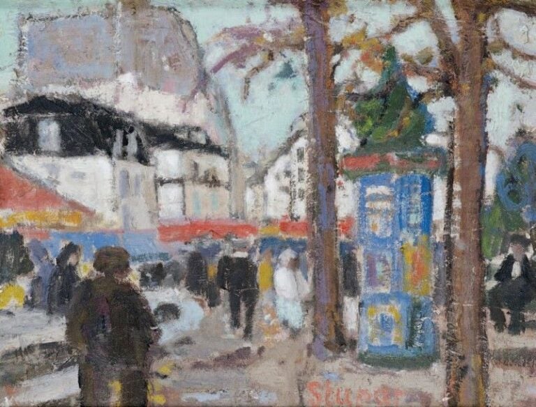 Place animée à Paris Huile sur toile, signée en bas vers la droite 27 x 35 cm