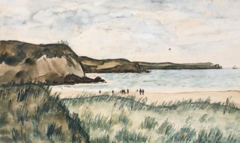 Plage et falaises Aquarelle, signée en bas à gauche, datée 1931 26 x 44 cm