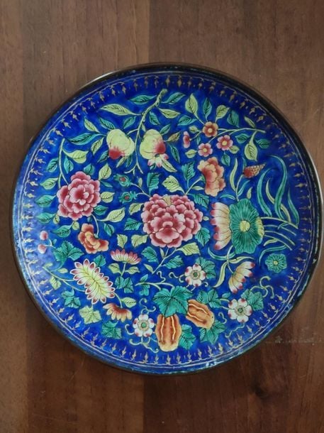PLAT A OFFRANDES EN EMAUX SUR CUIVRE DE HUÊ / PHAP LAM