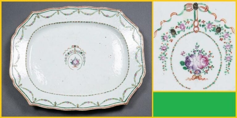 PLAT FESTONNE EN PORCELAINE DE LA COMPAGNIE DES INDES ORNE D'UN SEMIS FLORAL