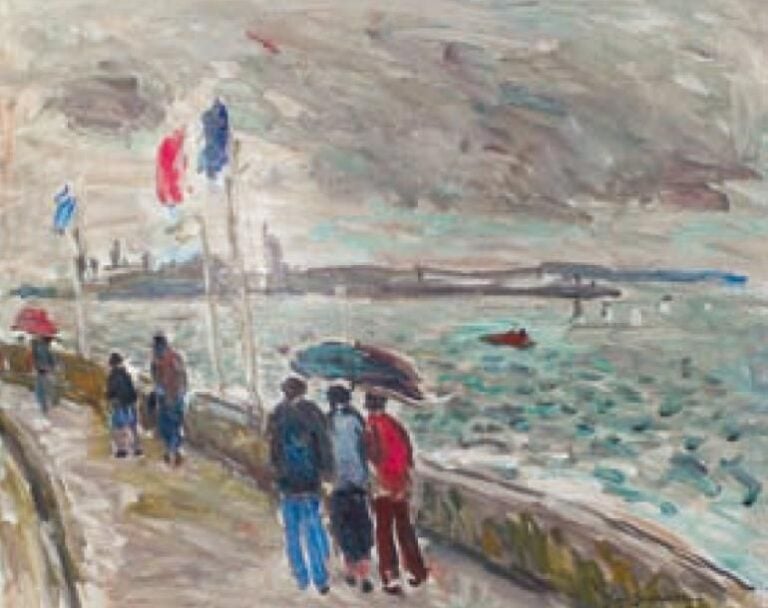 Pluie à Sainte Adresse Huile sur toile, signée en bas à droite 46 x 56,5 cm