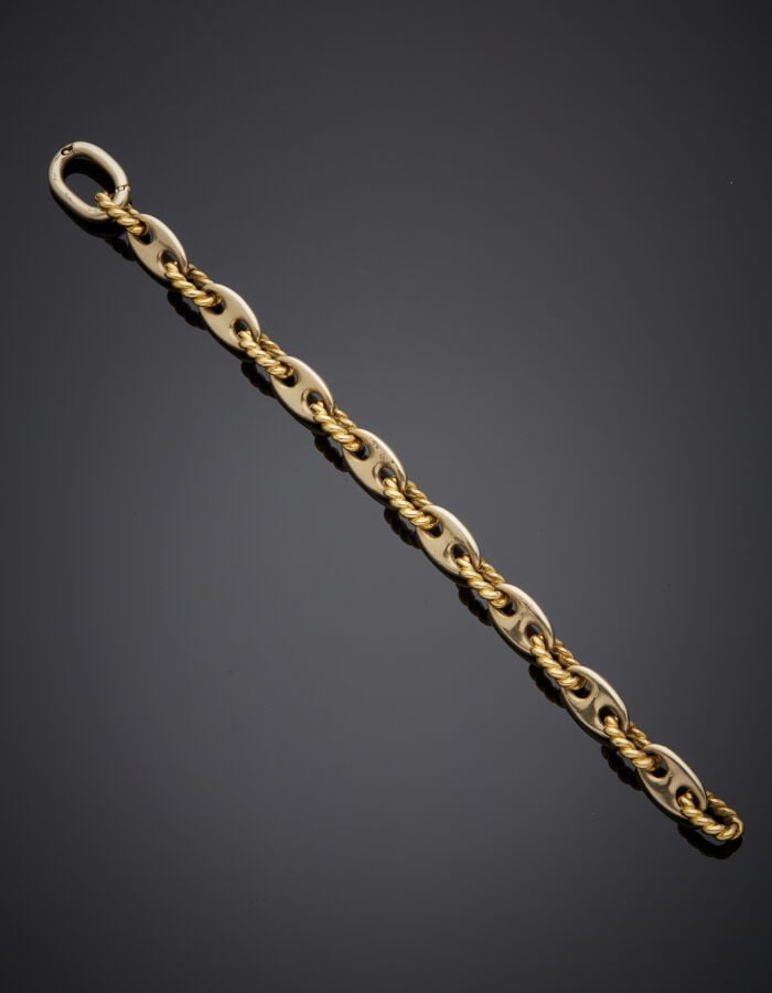 POMELLATO - BRACELET "grains de café" or jaune et or gris (750‰) alterné de mai…