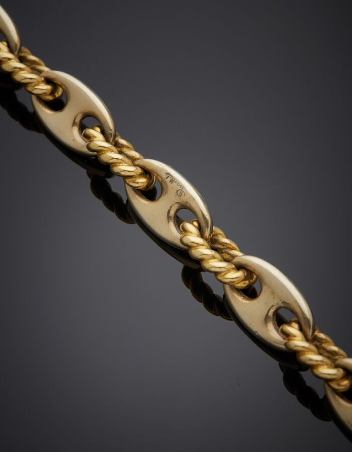 POMELLATO - BRACELET "grains de café" or jaune et or gris (750‰) alterné de mai…
