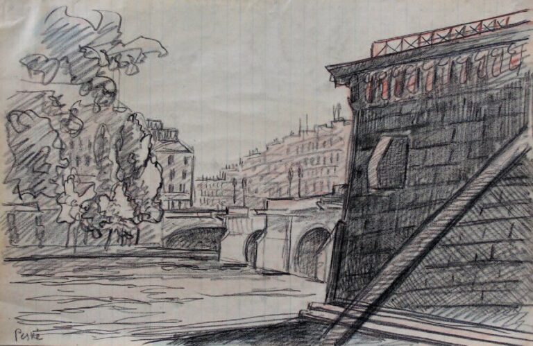 Pont Neuf Crayons gras Signée en bas à gauche 22 x 34 cm
