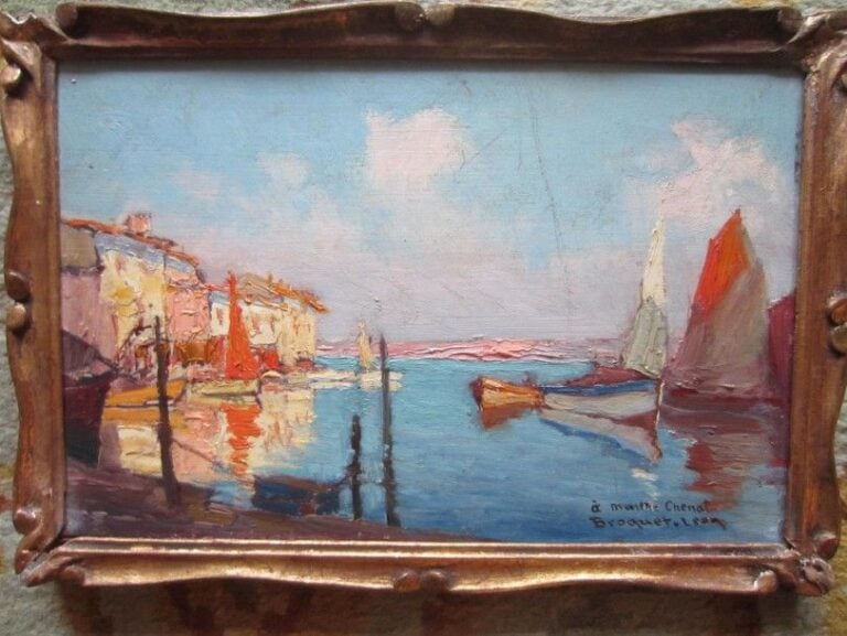 Port du sud de la France Huile, signée en bas à droite 15 x 23 cm