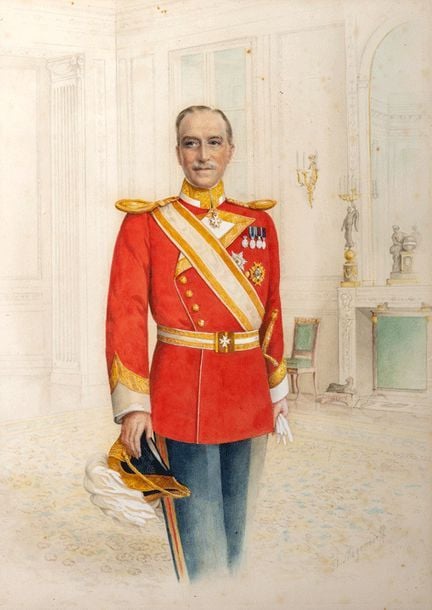 Portrait d'un dignitaire en tenue militaire dans un salon (prince allemand ?)