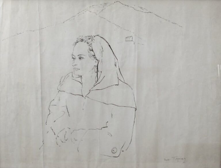 Portrait de femme (1951) Encre de chine Signée et date en bas à droite 45 x 60 cm