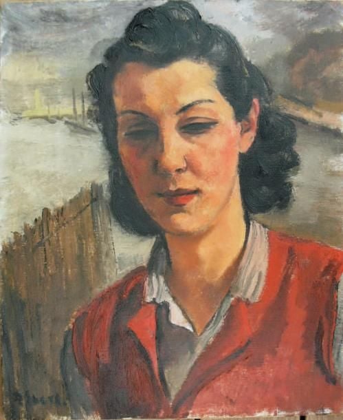 Portrait de femme Huile sur toile, signée en bas à gauche 46 x 38 cm Oil on canvas, signed lower left