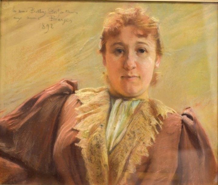 Portrait de femme Pastel sur papier marouflé sur toile Dédicacé et daté en haut à gauche: 1892 46 x 55 cm