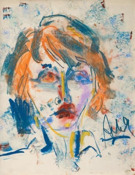 Portrait de femme Technique mixte et pastel sur papier, signé en bas à droite 58 x 44 cm (à vue)
