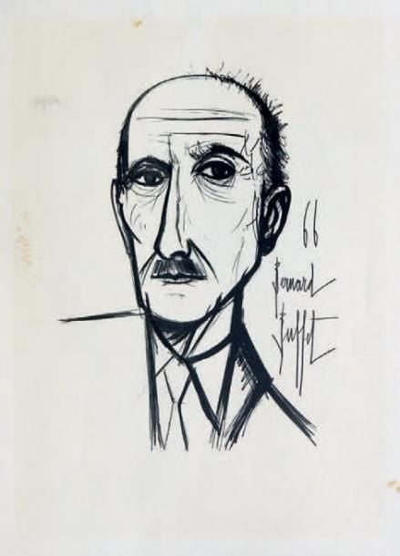 Portrait de François Mauriac Lithographie, signée et datée 66 dans la planche (taches) 50 x 37 cm