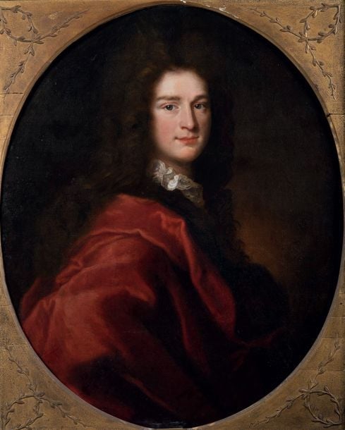 Portrait de gentilhomme en buste à la cape rouge