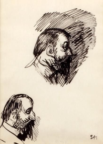PORTRAIT DE JEHAN RICTUS, 1896 Dessin à la plume, porte le timbre des initiales, en bas, à droite 25,5 x 19 cm EXPOSITION: Théophile-Alexandre STEINLEN, Musée Daubigny à Auvers-sur- Oise, 21 avril, 3 novembre 2002, n°56, reproduit