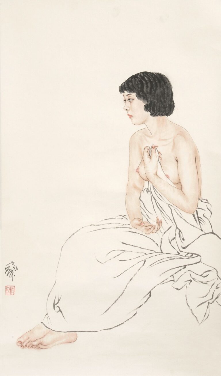 Portrait de jeune femme, signé HE Jia Yin