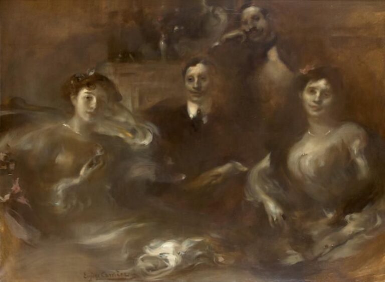 Portrait de la famille Bernheim: Gaston et Josse, Mathilde et Suzanne Huile sur toile, signée en bas à gauche 98 x 130 cm Un certificat de Madame Milin-Dumesnil pourra être remis à la charge de l'acquéreu