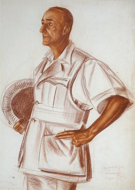 PORTRAIT DU « CHEF DE STATION DU MOZAMBIQUE » (1925) Dessin à la sanguine à rehauts de pastels sur papier crèm