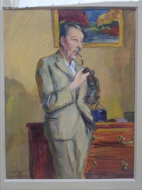 Portrait en pied du Docteur Gaurand dans son intérieur Technique mixte sur papier