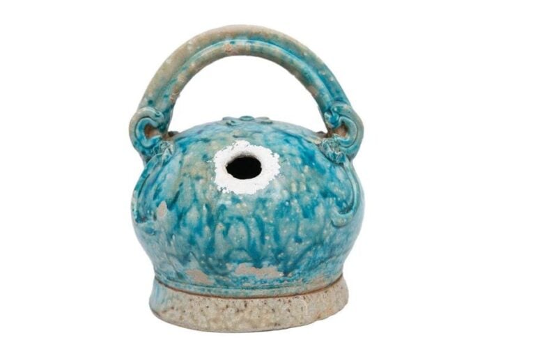 POT A CHAUX EN GRES EMAILLE TURQUOISE