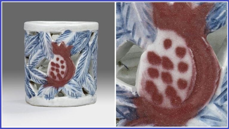 POT A PINCEAUX AUX GRENADES ET FEUILLES DE BANANIER