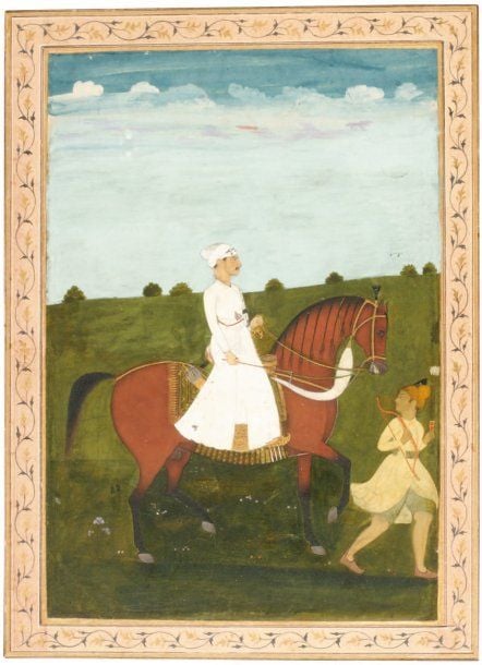 PRINCE À CHEVAL Gouache et or sur papie