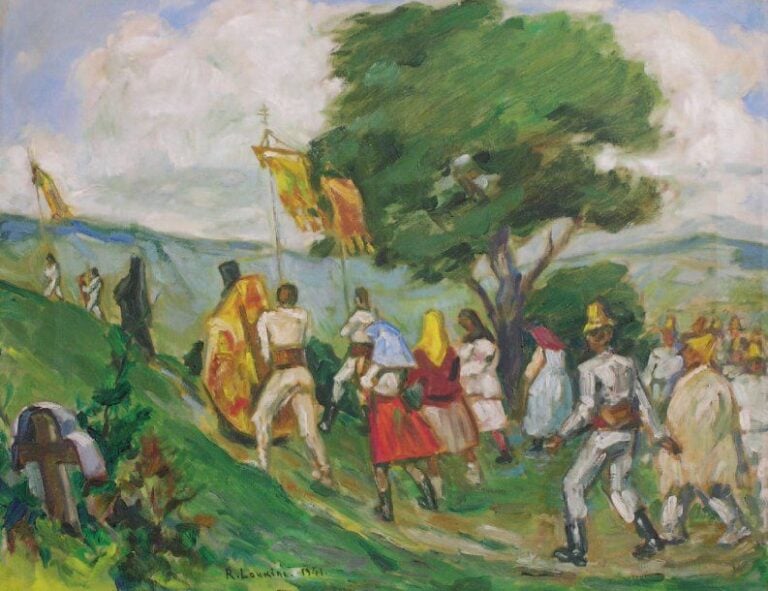 Procession (1941) Huile sur toile Signée et datée en bas à gauche 41 x 53 cm