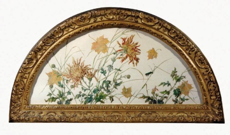 Projet d'éventail à décor de chrysanthèmes et d'insecte