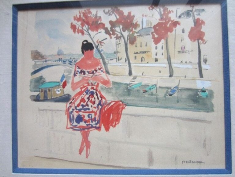 Quais de Seine Aquarelle et gouache, signée en bas à droite 20 x 26 cm