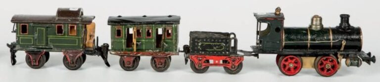 Rame comprenant une loco et deux wagons (pourront être divisés) - Loco et son tender type 020 vapeur: tôle peinte, à méc
