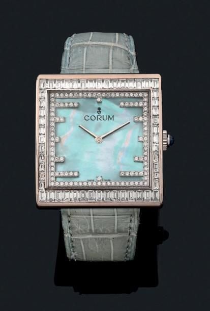 Rare BRACELET MONTRE carrée en or gris (750 millièmes), modèle «Buckingham