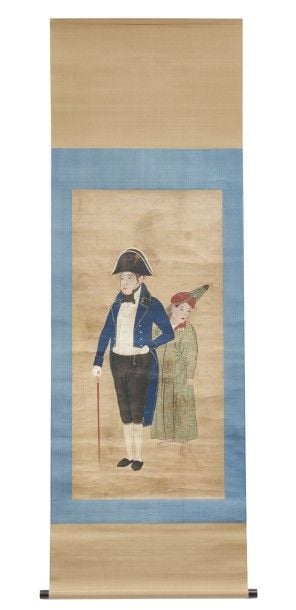 Rare peinture de Nagasaki sur rouleau (kakejiku