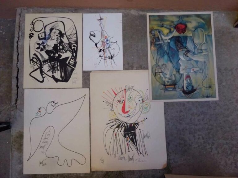 Raymond MORETTI (1931-2005) Lot de cinq impressions dont trois lithographies contresignée