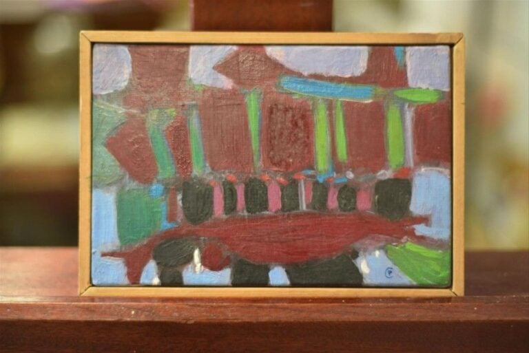 «Ré Fa La», 1975 Huile sur toile, monogrammée en bas à droite Titrée, datée et contresignée au dos 12 x 18 cm