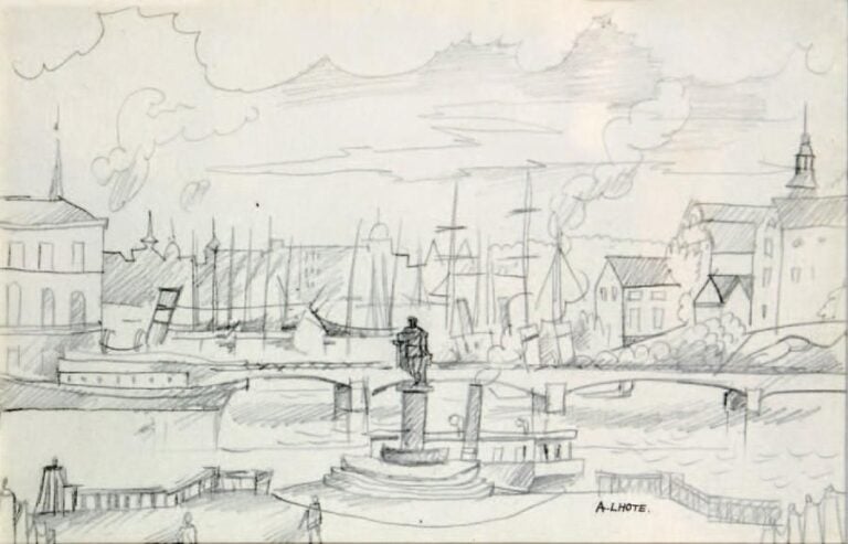 REMORQUEUR AU PORT Mine de plomb, signée en bas à droite 17,5 x 27 cm