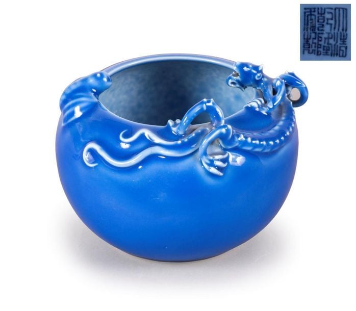 RINCE-PINCEAUX OVOÏDE EN PORCELAINE EMAILLEE " CLAIR DE LUNE "