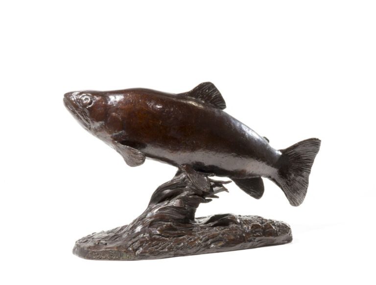 ROGER GODCHAUX (1878-1958) - « Truite » - Sculpture en bronze à patine brune -…
