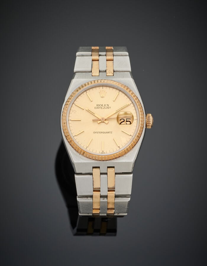 ROLEX - BRACELET MONTRE modèle "Datejust Oysterquartz" en or jaune (750‰) et ac…