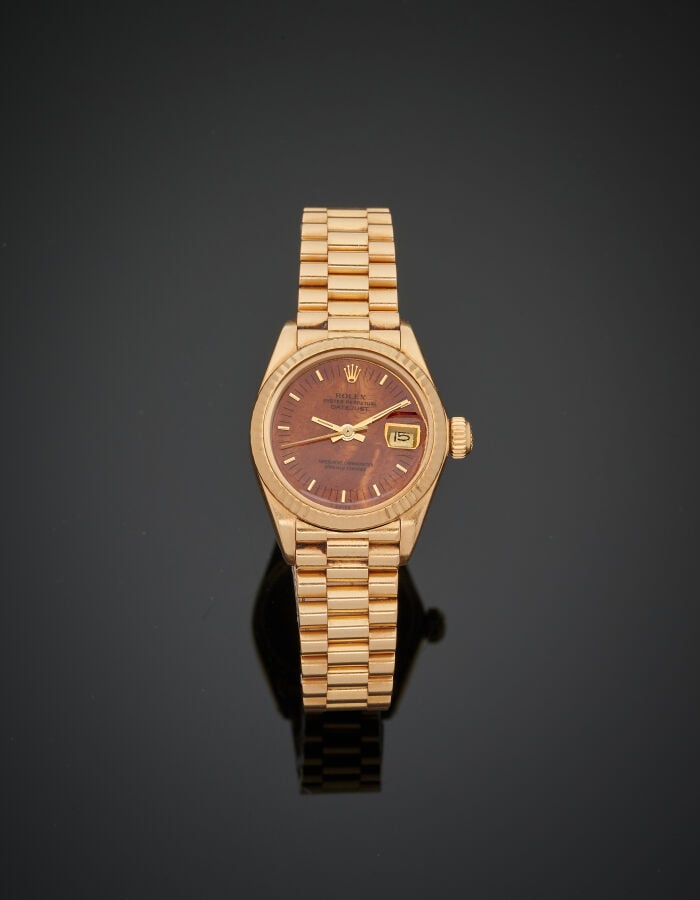 ROLEX - BRACELET MONTRE ronde de dame "Oyster Perpetual datejust" en or jaune (…