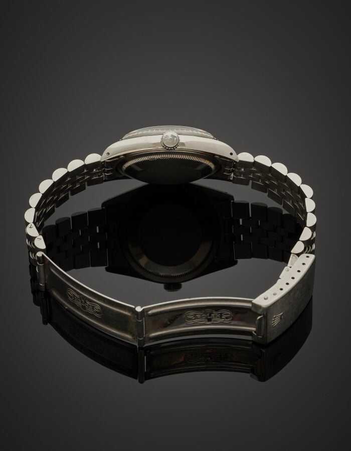 ROLEX - BRACELET MONTRE ronde en acier, modèle "Oyster Perpetual Datejust". Lun…