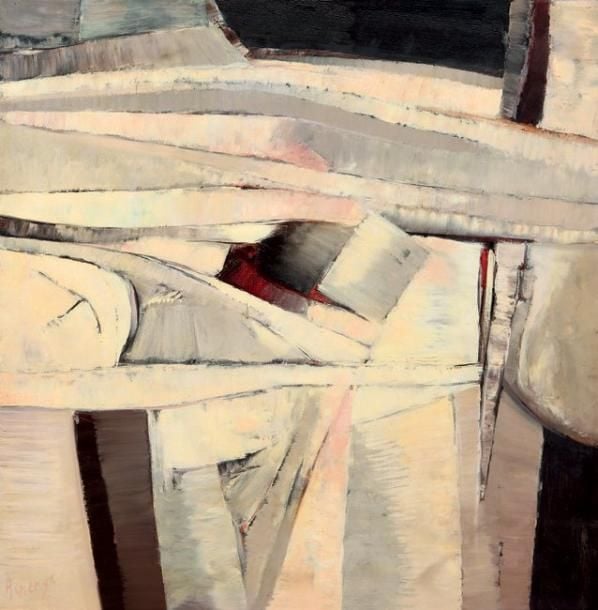 Rose en nacre Huile sur toile, signée en bas à gauche, titrée, contresignée et datée 73 au dos 100 x 100 cm