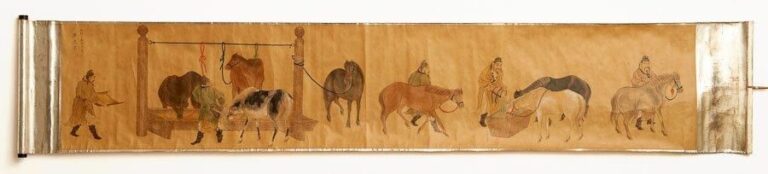Rouleau intitulè "donner boire aux chevaux", et rappelant une peinture chinoise attribuèe Maruyama Okyo et datant de Tenmei 7 (1787
