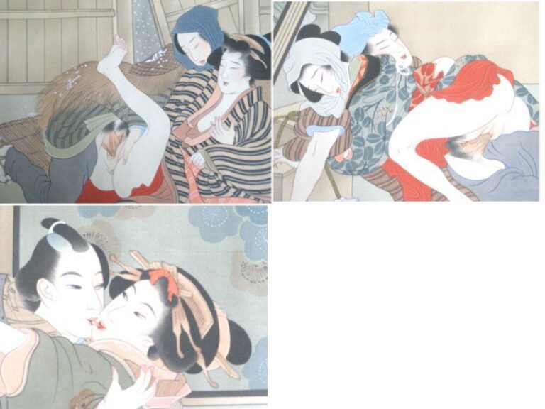 Rouleau maki mono Shunga (érotique), avec 12 illustrations peintes sur soi