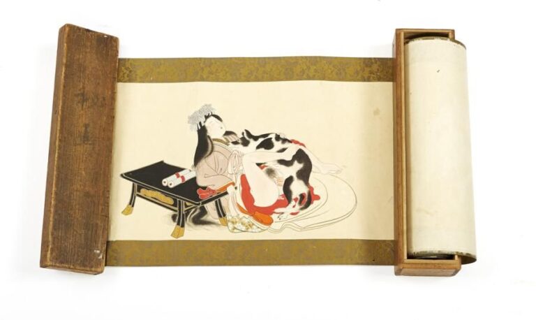 Rouleau peint (makimono) sur lequel figurent douze belles sce`nes e´rotiques (shunga) de style ukiyo