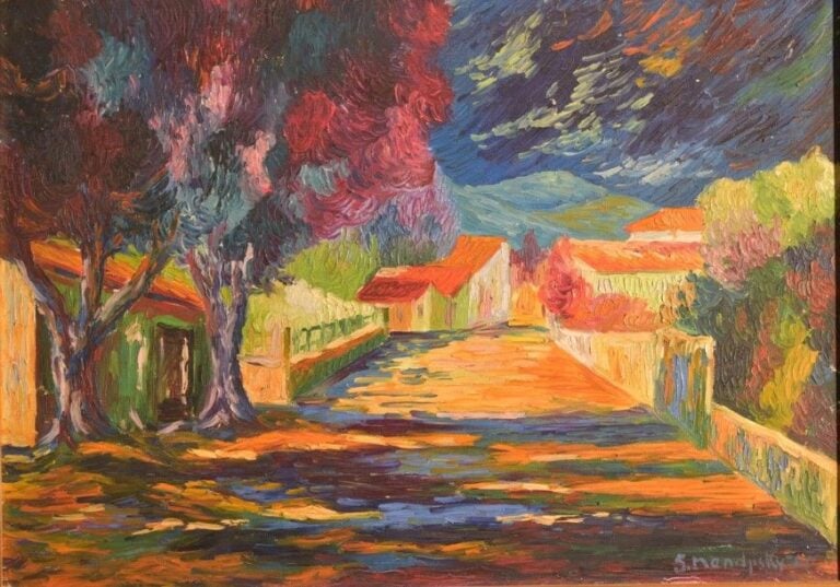 Rue de village Signée et datée en bas à droite: 1960 46 x 65 cm