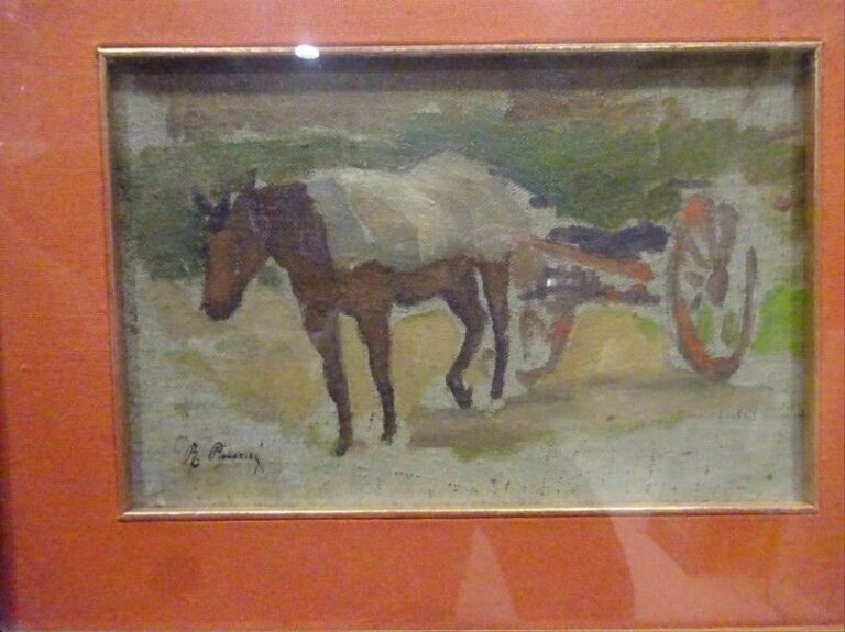 Ruggero PANERAI (1862-1923) La charrette au cheval Huile sur toile marouflée sur panneau ? Signée en bas à gauche 17 x 26 cm (à vue)