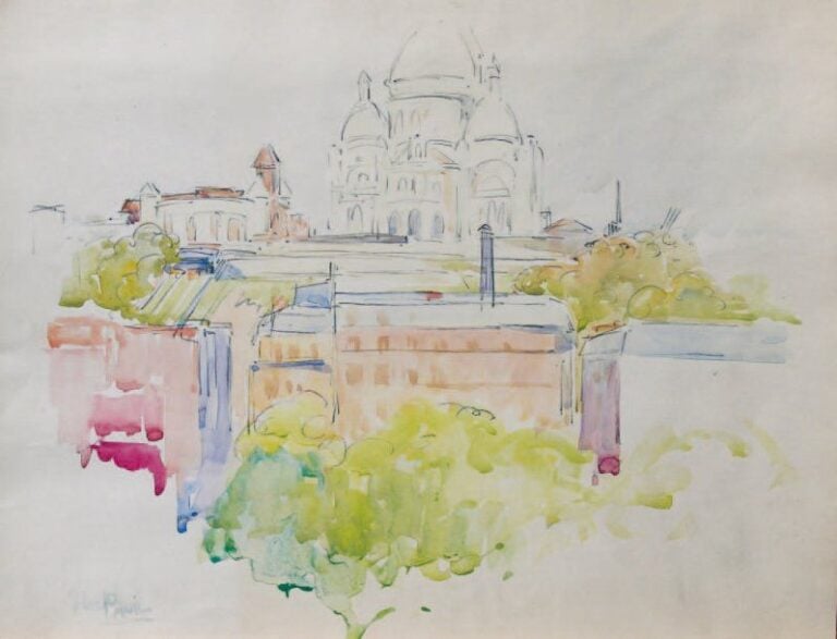 Sacré-Coeur Aquarelle Signée en bas à gauche 25 x 32,5 cm