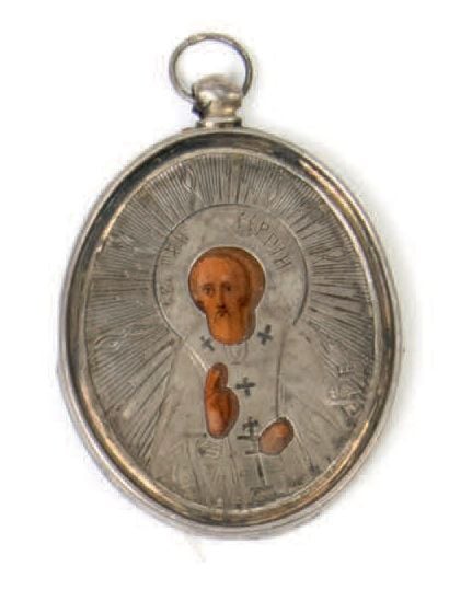 SAINT SERGE, pendentif de forme ovale, russe, XIXe siècle