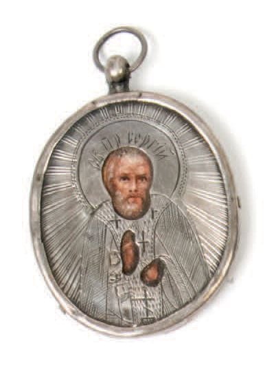 SAINT SERGE, pendentif de forme ovale, russe, XIXe siècle